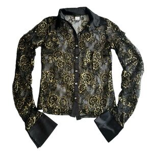 Black lace shirt with gold flowers